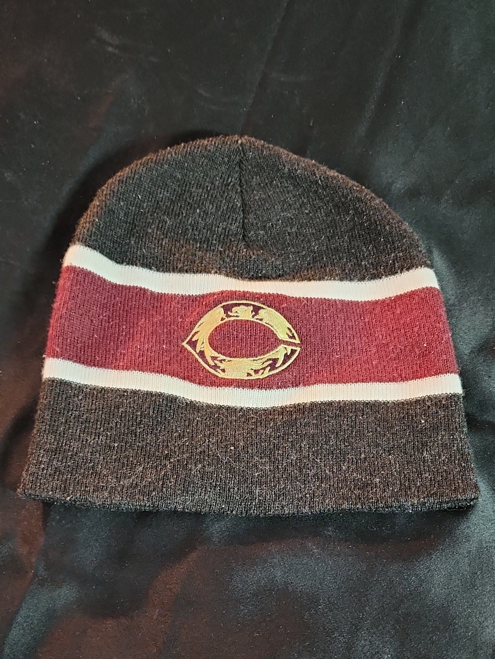 University Of CHICAGO Striped Knit Beanie with Gold Crest